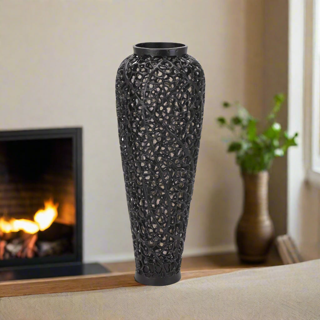 Black Cast Lattice Vase